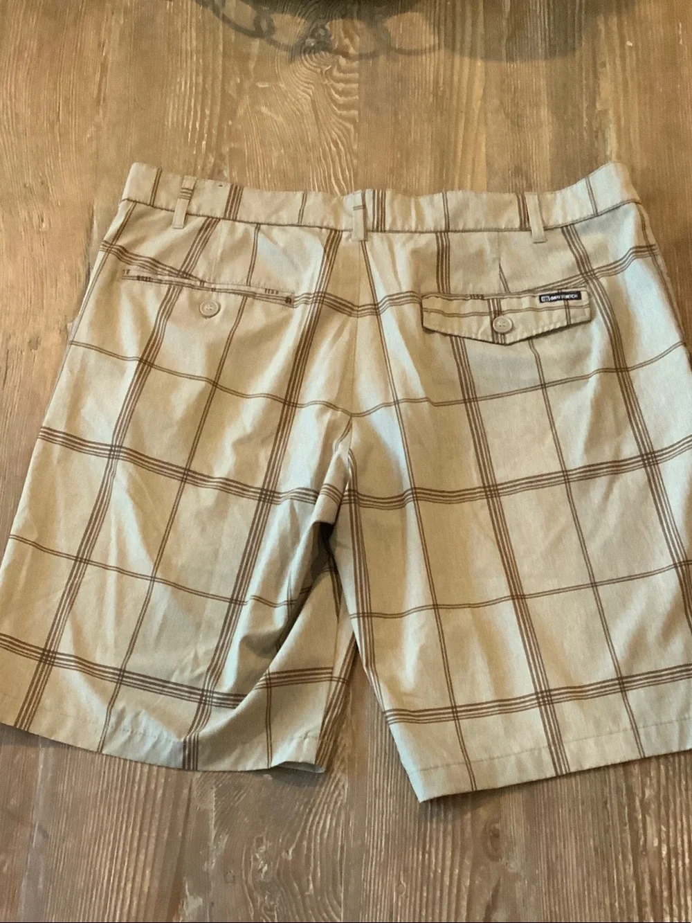 OP Men's 4 way stretch Tan Plaid Flat-Front Shorts